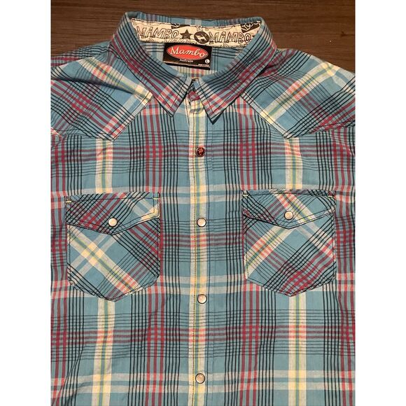 Mambo Australia Large Multicolor Plaid Pearl Snap L/S Button Up 2 Pocket Shirt - Picture 2 of 7